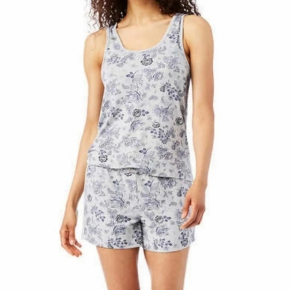 Lucky Brand Mini Denim Floral 4 Piece Pajama Set Blue Grey XXL